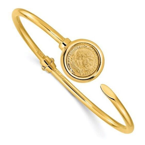 Leslie's 14k Polished and Matte Coin Hinged Bangle - Picture 1 of 4